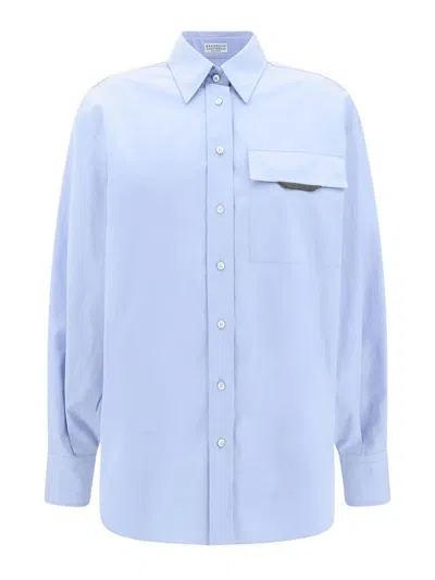 BRUNELLO CUCINELLI SHINY DETAIL COTTON SHIRT WITH POCKET