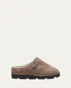 Brunello Cucinelli Round Toe Flat Sole Sandals With Faux Fur Lining And Buckle Detail In Brown