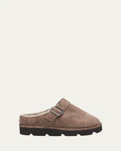 BRUNELLO CUCINELLI SHINY DETAIL SHEARLING-LINED SUEDE MULES