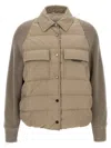 Brunello Cucinelli Two-material 'shiny Flap Detail' Down Jacket In Brown