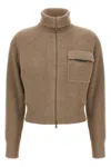 Brunello Cucinelli Beige Cardigan With Spread Collar And Monil Detail On The Front In Cashmere Woman