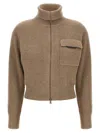 Brunello Cucinelli Beige Cardigan With Spread Collar And Monil Detail On The Front In Cashmere Woman