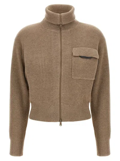 BRUNELLO CUCINELLI BRUNELLO CUCINELLI 'SHINY FLAP DETAIL' CROPPED CARDIGAN