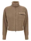 Brunello Cucinelli Beige Cardigan With Spread Collar And Monil Detail On The Front In Cashmere Woman