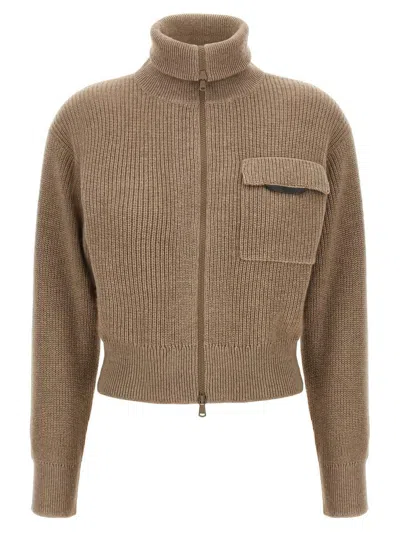 BRUNELLO CUCINELLI BRUNELLO CUCINELLI 'SHINY FLAP DETAIL' CROPPED CARDIGAN