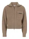 Brunello Cucinelli Beige Cardigan With Spread Collar And Monil Detail On The Front In Cashmere Woman