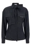 Brunello Cucinelli Long-sleeved Denim Shirt With Bow In Blue