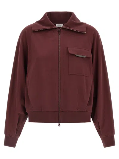 Brunello Cucinelli Shiny Flap Detail Sweatshirt Bordeaux In Burgundy