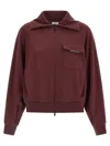 Brunello Cucinelli Collared Neck Sweatshirt With Shiny Flap Detail In Burgundy