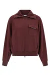 Brunello Cucinelli Collared Neck Sweatshirt With Shiny Flap Detail In Burgundy