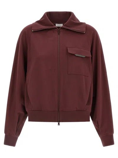 Brunello Cucinelli 'shiny Flap Detail' Sweatshirt In Burgundy