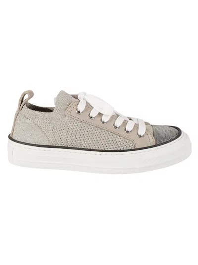 Brunello Cucinelli Shiny Knit Pair Of Sneakers In Sabbia