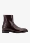 Brunello Cucinelli Polished Leather Ankle Boots In Brown