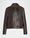 Brunello Cucinelli Shiny Leather Double-breasted Jacket In Chocolate