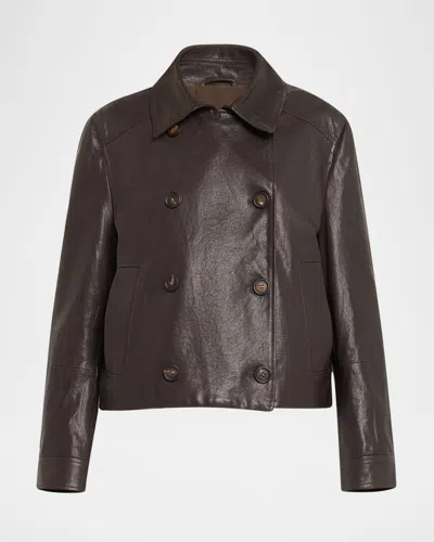 BRUNELLO CUCINELLI SHINY LEATHER DOUBLE-BREASTED JACKET