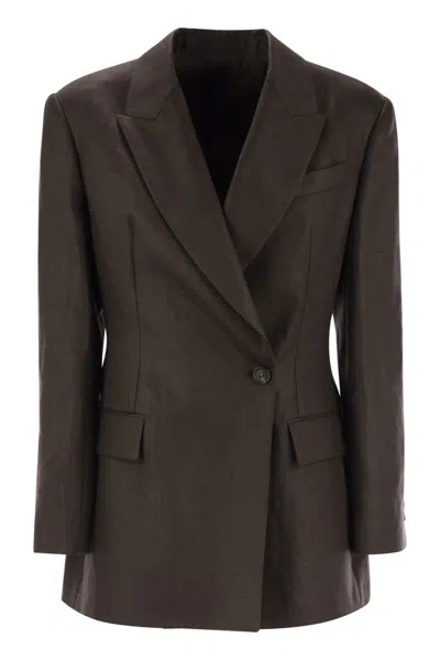 BRUNELLO CUCINELLI BRUNELLO CUCINELLI SHINY LINEN TWILL JACKET WITH NECKLACE