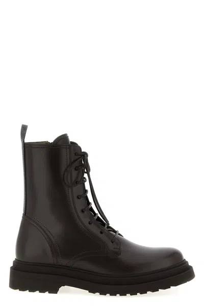 Brunello Cucinelli 'shiny Loop Detail' Combat Boots In Brown