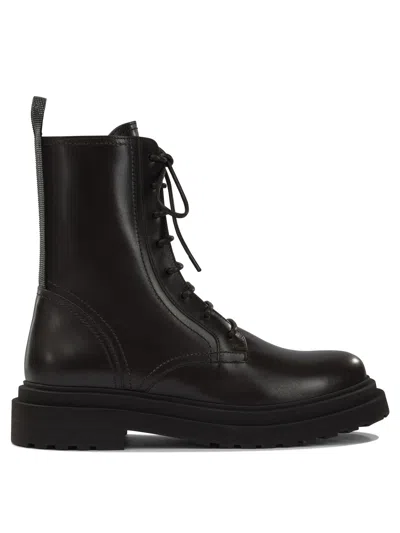 BRUNELLO CUCINELLI BRUNELLO CUCINELLI "SHINY LOOP DETAIL" LACE-UP ANKLE BOOTS