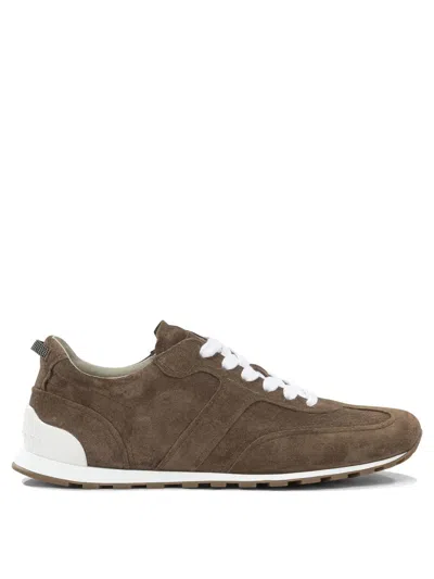 Brunello Cucinelli Shiny Loops Mini Low-top Sneaker In Brown
