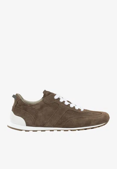 Brunello Cucinelli Shiny Loops Low-top Sneakers In Brown