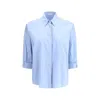 Brunello Cucinelli Oversized Light Blue Shirt With Monile Detail In Cotton Blend Woman