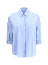 Brunello Cucinelli Oversized Light Blue Shirt With Monile Detail In Cotton Blend Woman In Celeste