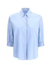 Brunello Cucinelli Oversized Light Blue Shirt With Monile Detail In Cotton Blend Woman In Celeste