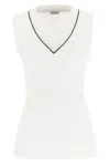 Brunello Cucinelli Stretch-cotton V-neck Top In White