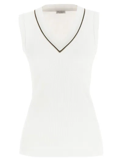Brunello Cucinelli 'shiny Piping' Top In White