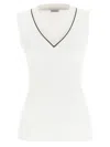 Brunello Cucinelli Stretch-cotton V-neck Top In White