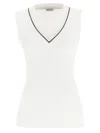 Brunello Cucinelli Stretch-cotton V-neck Top In White