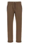 Brunello Cucinelli Cotton-silk Blend Joggers With Side Monile Detail In Brown