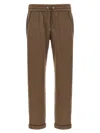 Brunello Cucinelli Cotton-silk Blend Joggers With Side Monile Detail In Brown