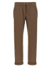 Brunello Cucinelli Cotton-silk Blend Joggers With Side Monile Detail In Brown