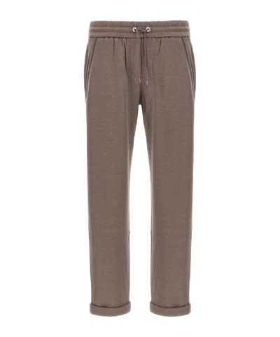 Brunello Cucinelli Elasticated Monile Detail Trousers In Brown