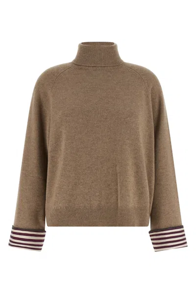Brunello Cucinelli Shiny Shirt Details Sweaters And Cardigans Brown In Multi