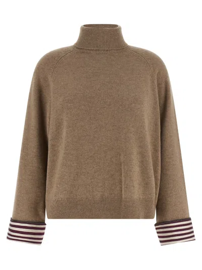 BRUNELLO CUCINELLI SHINY SHIRT DETAILS SWEATERS AND CARDIGANS BROWN