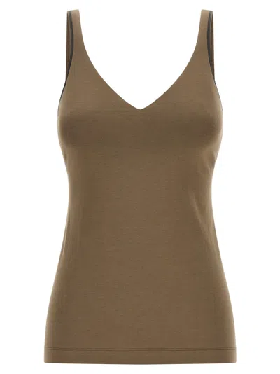 Brunello Cucinelli Shiny Straps Tops Beige In Brown