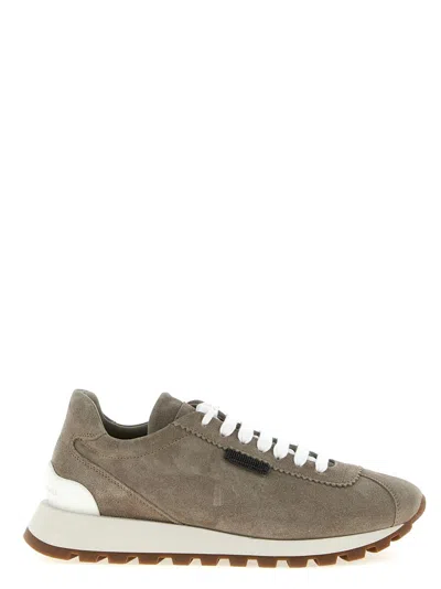Brunello Cucinelli Shiny Tab Sneakers In Brown