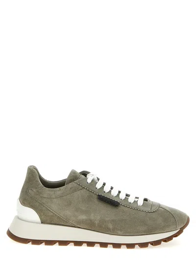Brunello Cucinelli Shiny Tab Sneakers In Gray