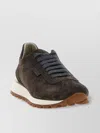 Brunello Cucinelli Brown Low Top Sneakers With Monil Detail On The Side And Embossed Logo Lettering On The Rear In Leat