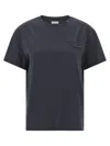 Brunello Cucinelli Navy Blue Solid Crew Neck T-shirt In Blue