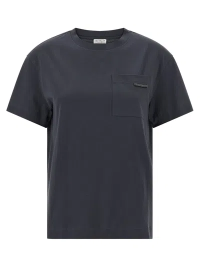 Brunello Cucinelli Navy Blue Solid Crew Neck T-shirt