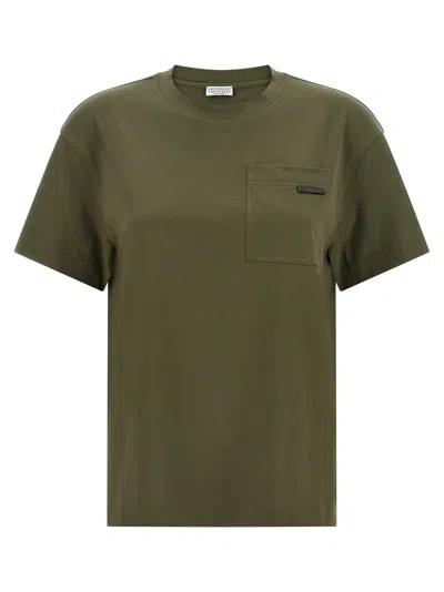 Brunello Cucinelli 'shiny Tab' T-shirt In Green