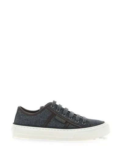 Brunello Cucinelli Lace Up Sneakers Wool Upper Sole In Multi