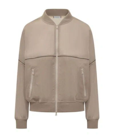 BRUNELLO CUCINELLI BRUNELLO CUCINELLI SHINY TRIM ORGANZA BOMBER JACKET