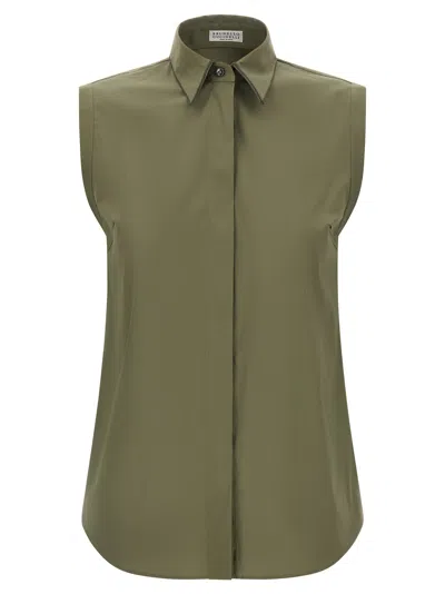 Brunello Cucinelli Shiny Trim Shirt And Blouse Green
