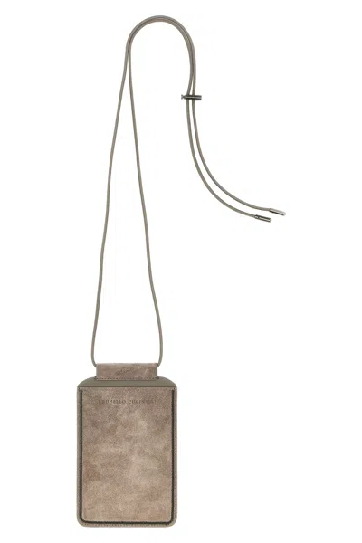 Brunello Cucinelli 'shiny Trim' Smartphone Holder In Gray