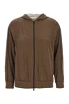 Brunello Cucinelli Brown Sweatshirt With Fixed Hood And Monil Detail On The Sleeve In Cotton Blend W