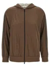 Brunello Cucinelli Brown Sweatshirt With Fixed Hood And Monil Detail On The Sleeve In Cotton Blend W